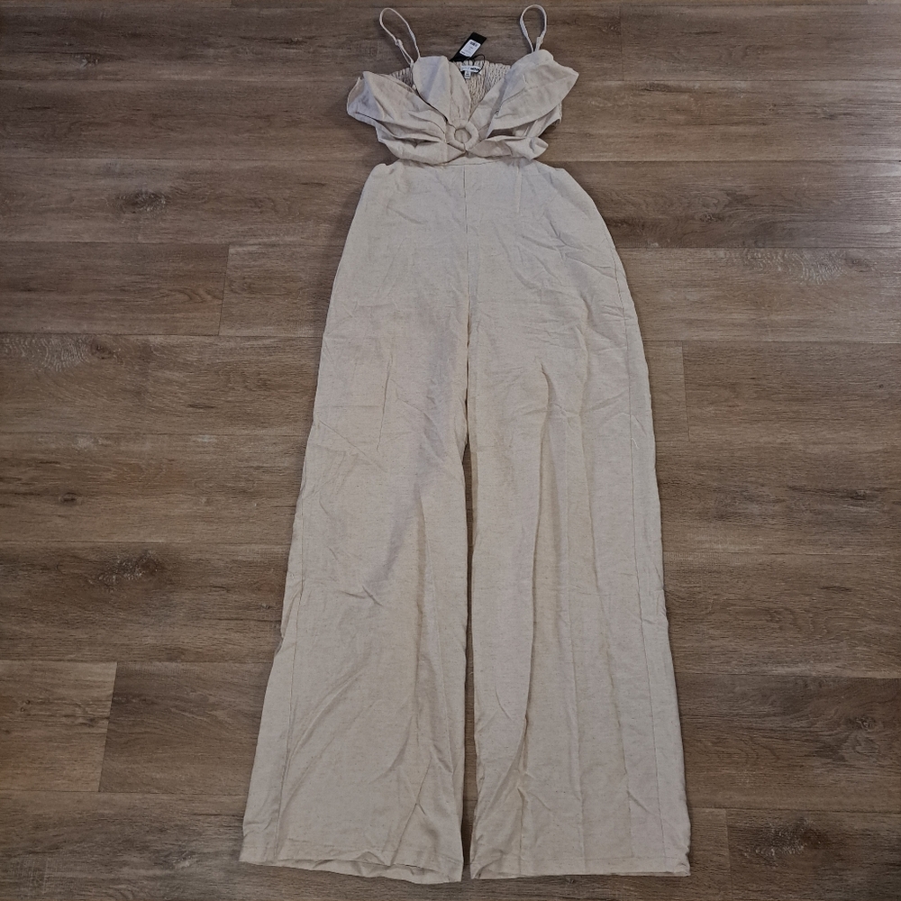 Fashion Nova Rayon Linen Flower Top Pants Jumpsuit Women's Size Large NWT